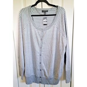 Lane Bryant 26/28 Silver Stripe Metallic Button Front Knit‎ Cardigan LS NWT RV60